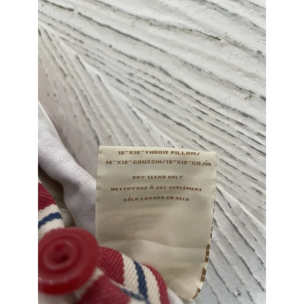 Ralph Lauren 18x18 Red Blue Ticking Stripe Pillow w/Feather Insert‎ Cote D'Azur